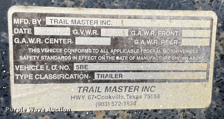 image for item MM9293 2000 Trail Master  equipment trailer