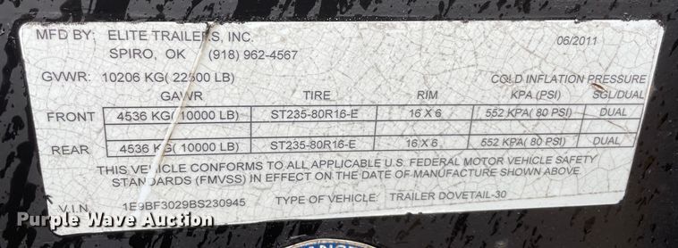 image for item MM9294 2011 Elite  equipment trailer