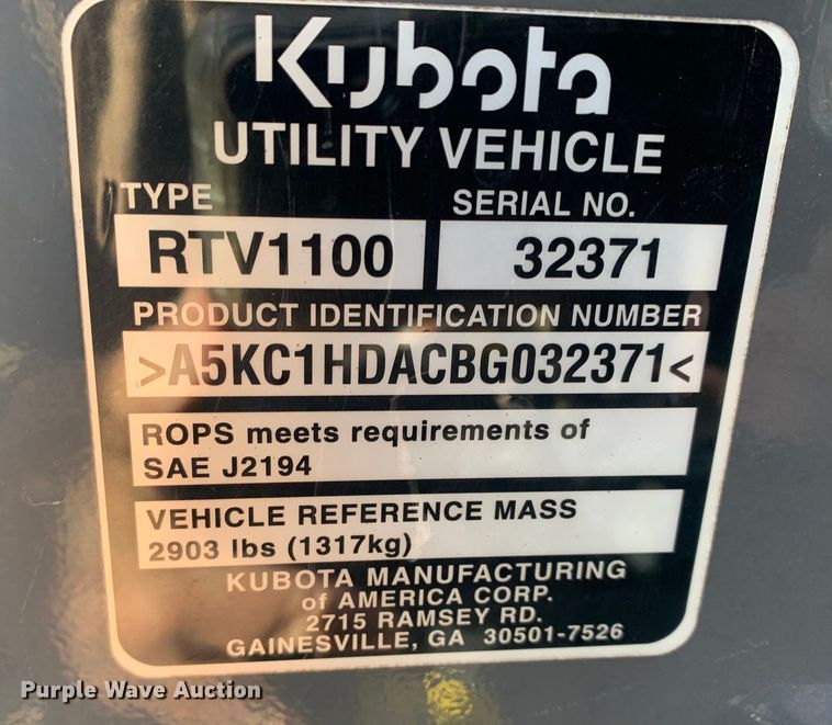 image for item MM9720 2011 Kubota RTV1100  utility vehicle