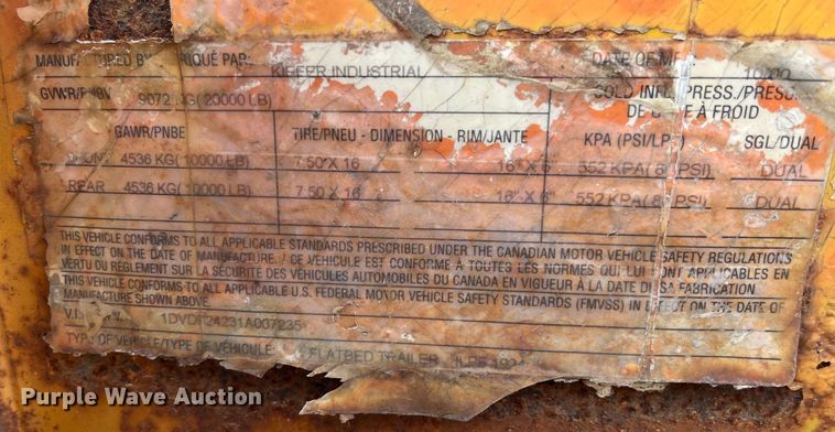 image for item MW9493 2001 Kiefer  equipment trailer