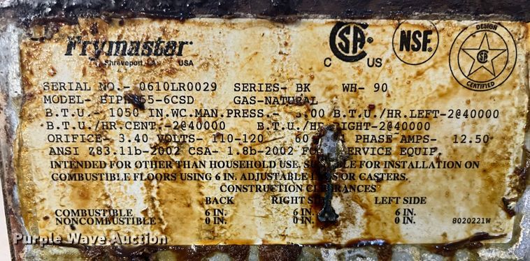 image for item MW9517 Frymaster BIPH355-6CSD  deep fryer