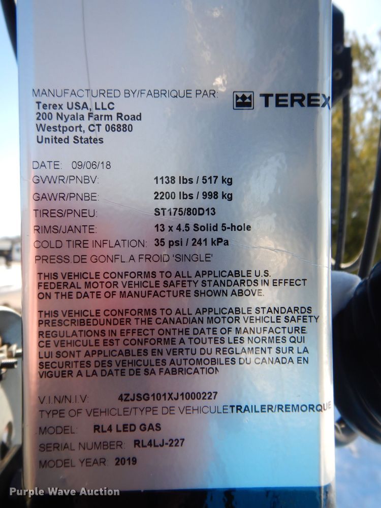 image for item DK5154 2019 Terex RL4 LED  light plant