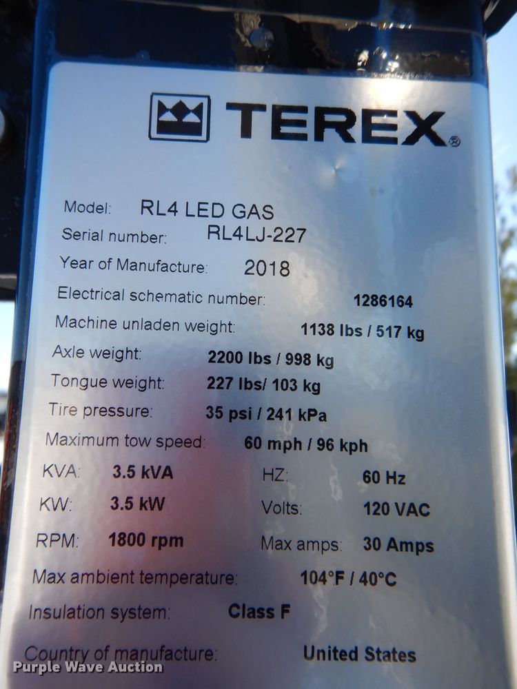 image for item DK5154 2019 Terex RL4 LED  light plant