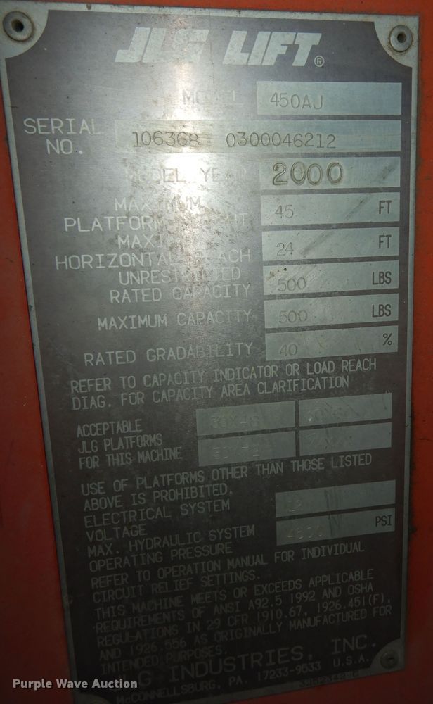 image for item DK7610 2000 JLG 450AJ  boom lift