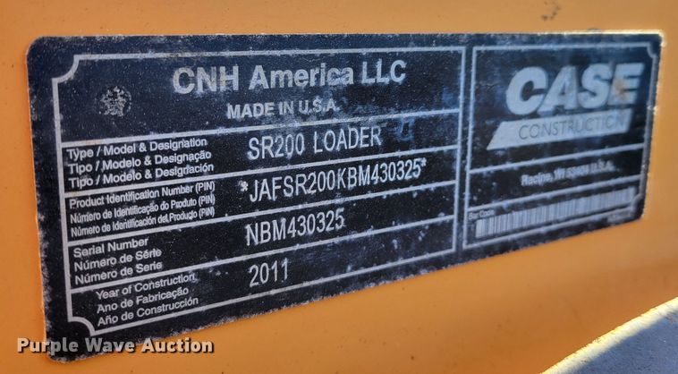 image for item DM8213 2011 Case SR200  skid steer loader