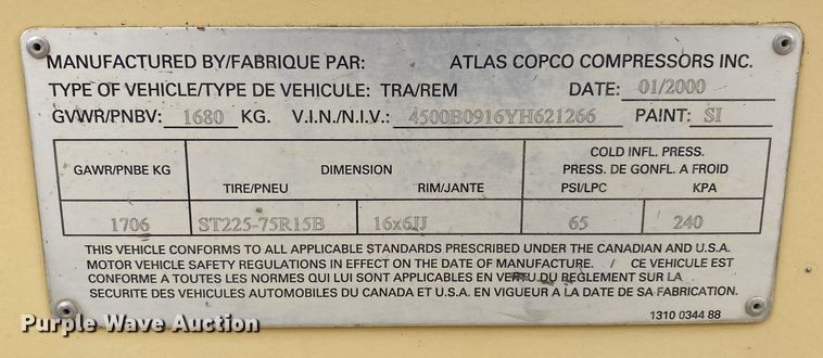 image for item DN8211 2000 Atlas Copco XAS175JD  air compressor