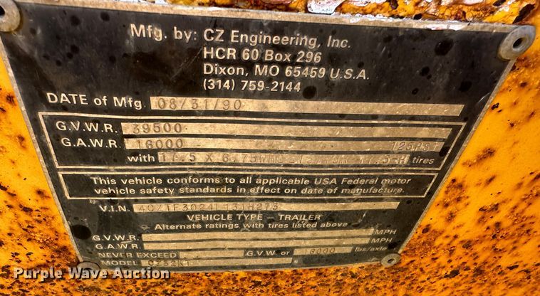 image for item DR6014 1990 CZ Engineering CZ32KT  equipment trailer