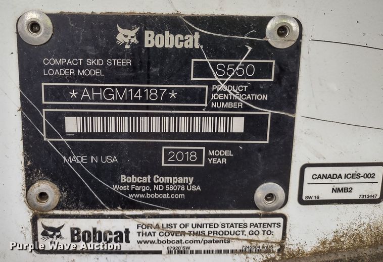 image for item DR8183 2018 Bobcat S550  skid steer loader