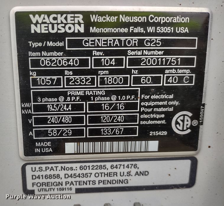 image for item DR8197 Wacker Neuson G25  generator