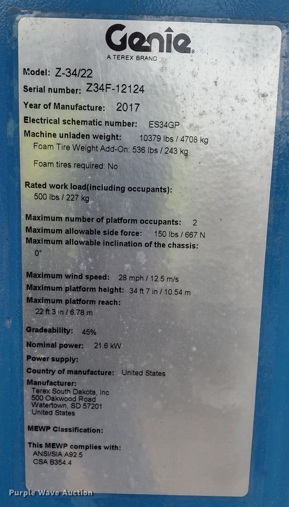 image for item DR8206 2017 Genie Z34/22  boom lift