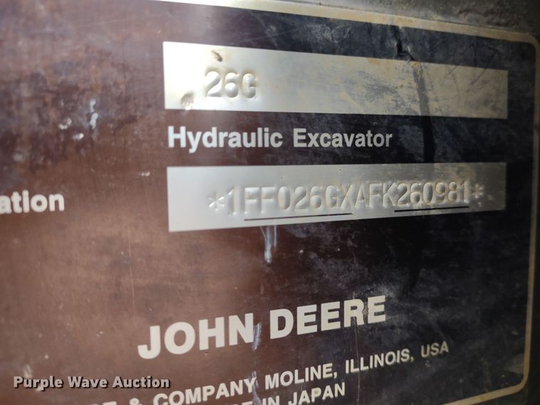 image for item DR8207 2016 John Deere 26G  mini excavator