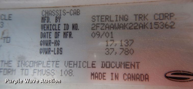 image for item IO9406 2002 Sterling L8500  dump truck