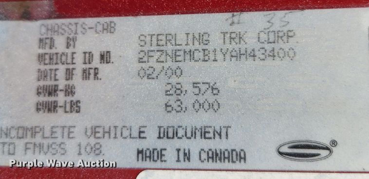 image for item JB9602 2000 Sterling L9500  ready mix truck