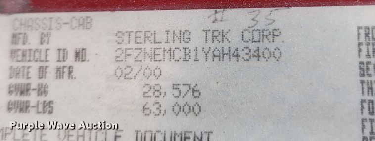 image for item JB9602 2000 Sterling L9500  ready mix truck