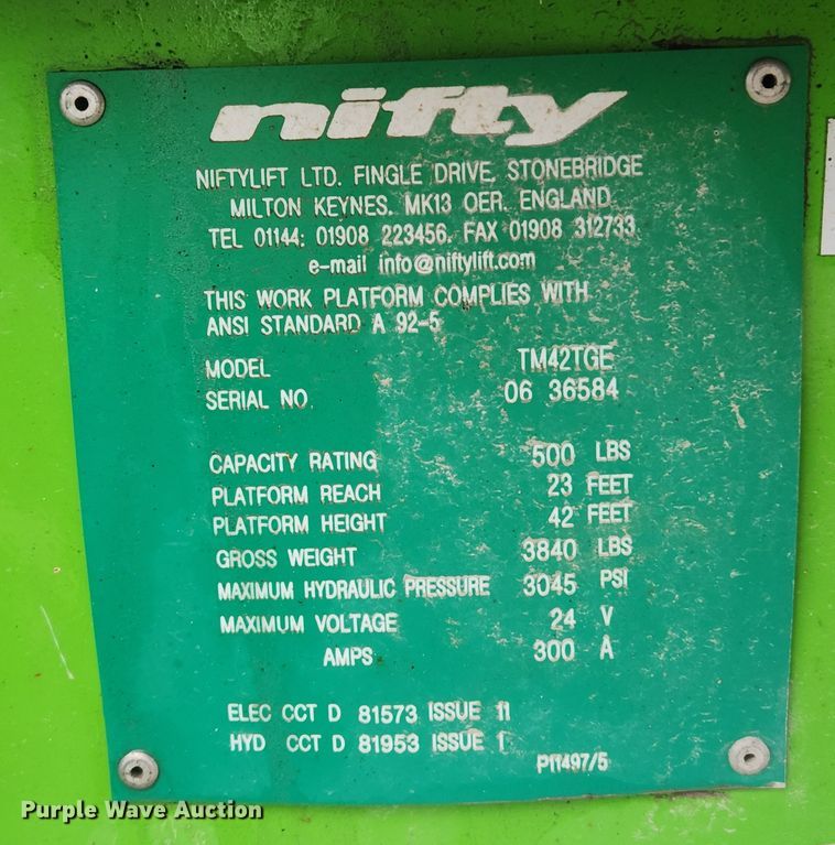 image for item JB9632 2017 Nifty TM42T  boom lift