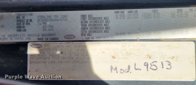 image for item JB9636 1999 Sterling LT9513  dump truck