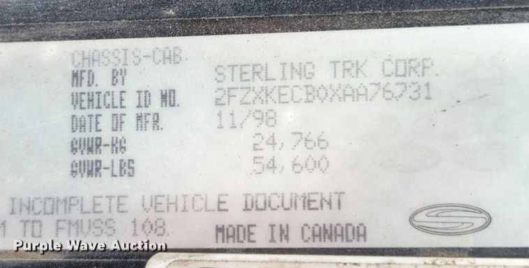 image for item JB9636 1999 Sterling LT9513  dump truck