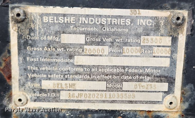 image for item JB9647 2001 Belshe DT-255  equipment trailer