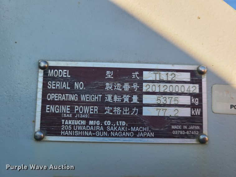 image for item JG9451 2012 Takeuchi TL12  tracked skid steer loader