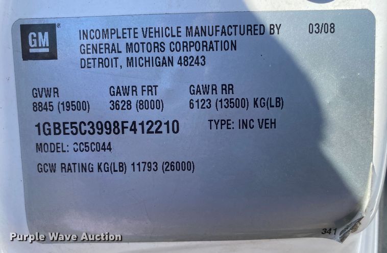 image for item JW9174 2008 Chevrolet C5500  bucket truck