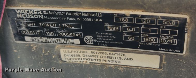 image for item KT9427 2011 Wacker Neuson LTN6L  light plant