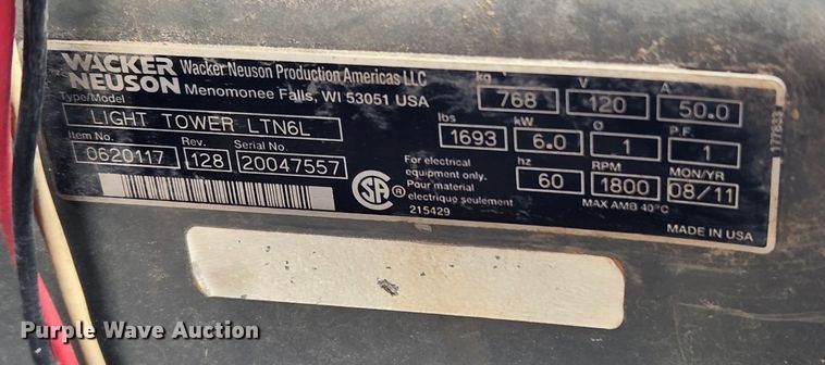 image for item KT9438 2011 Wacker Neuson LTN6L  light plant