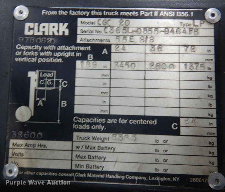 image for item KU9738 Clark CGC20  forklift