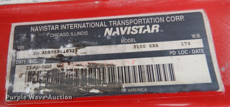 image for item KU9761 1999 International 8100  dump truck