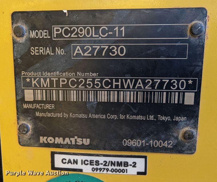 image for item LP9210 2017 Komatsu PC290LC-11  excavator