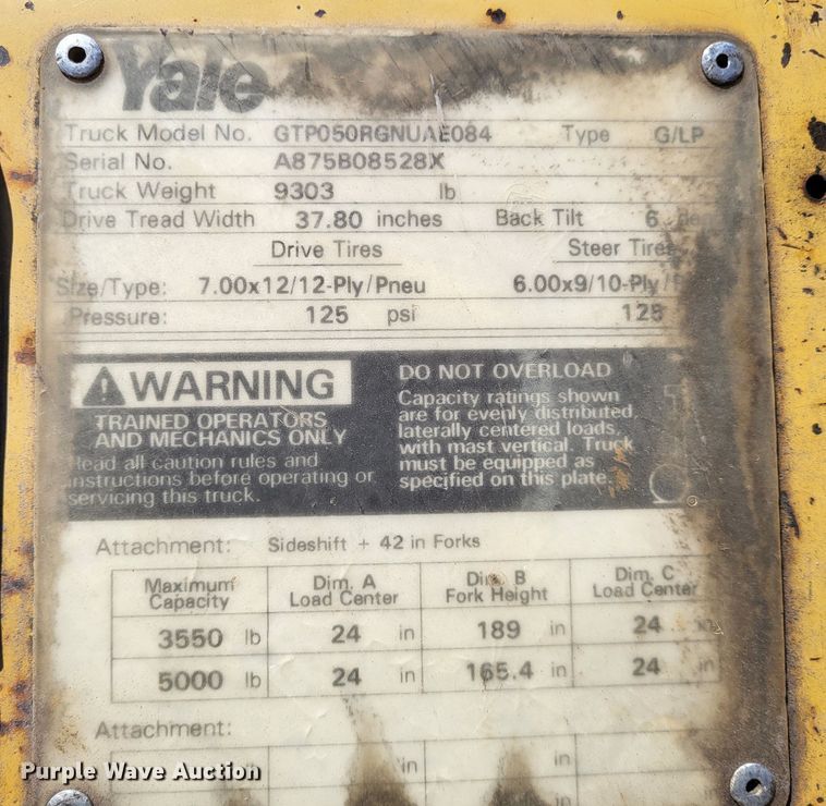 image for item LR9173 2003 Yale GTP050RGNUAE084  forklift