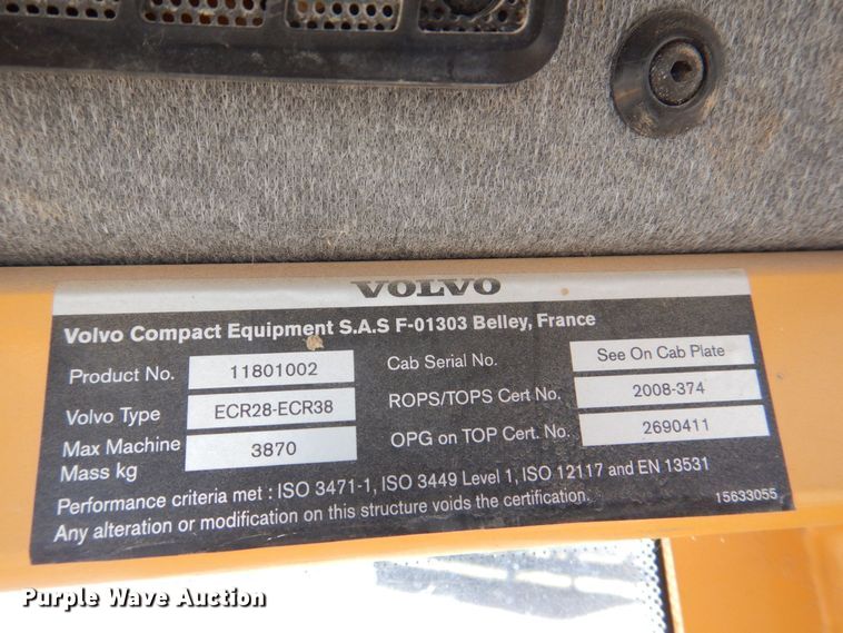 image for item MC9797 2012 Volvo ECR38  mini excavator