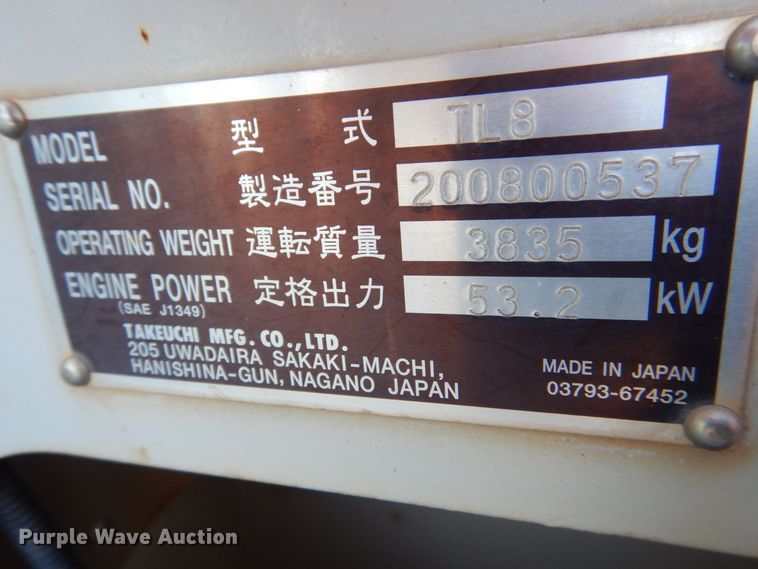 image for item MC9798 2014 Takeuchi TL8  tracked skid steer loader