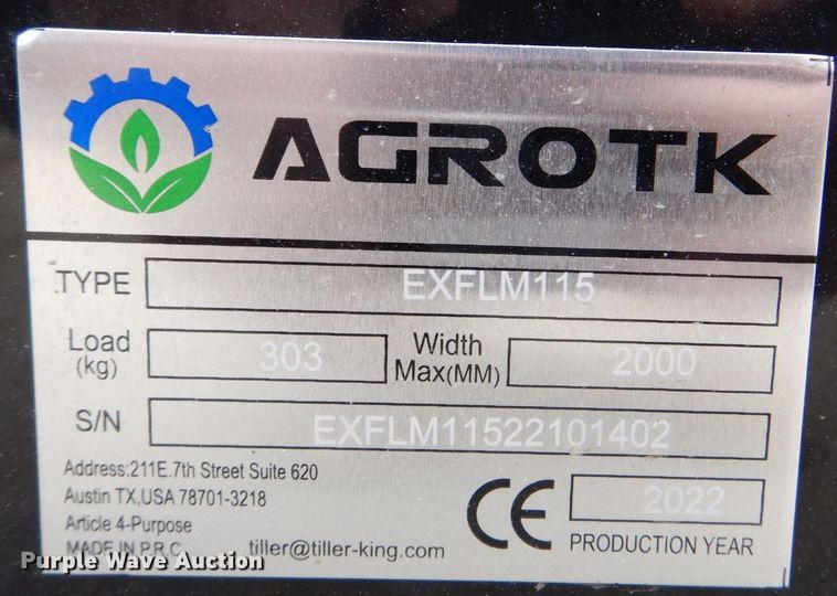 image for item MC9822 2022 Agrotk EXFLM115  43" W flail mower