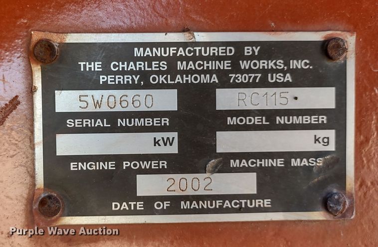 image for item MD9387 2002 Ditch Witch RT115H  cable plow