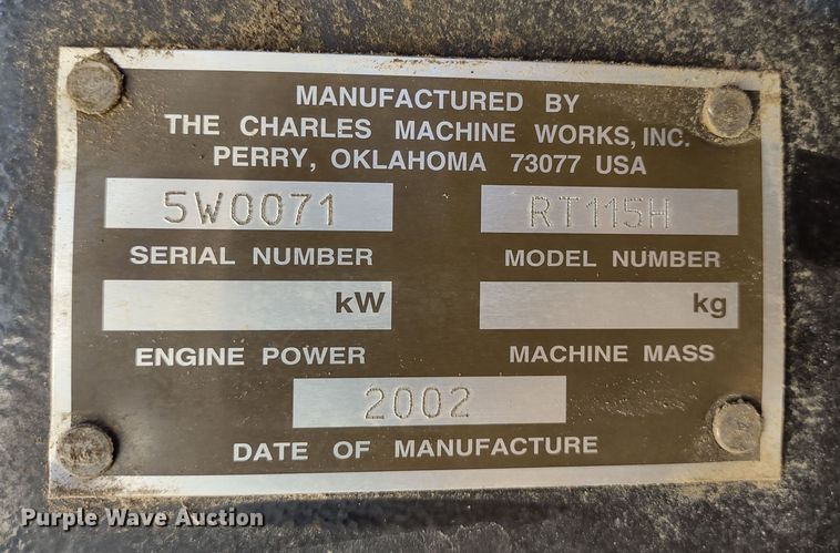 image for item MD9387 2002 Ditch Witch RT115H  cable plow