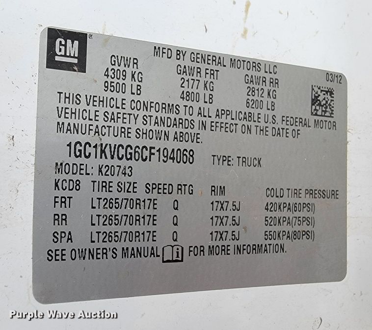 image for item ME9749 2012 Chevrolet Silverado 2500HD  Crew Cab pickup truck