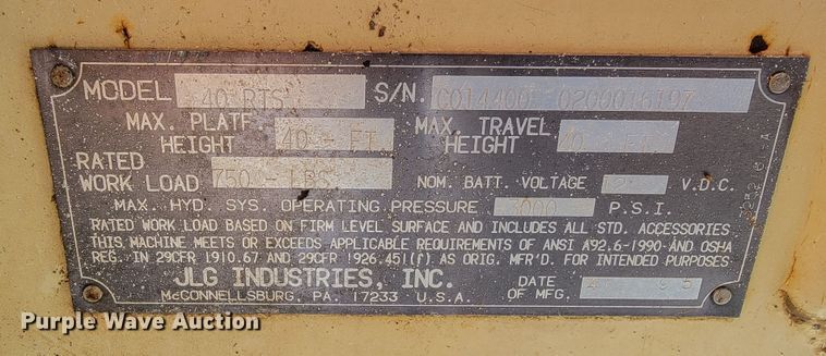 image for item ME9766 1995 JLG 40RTS  scissor lift