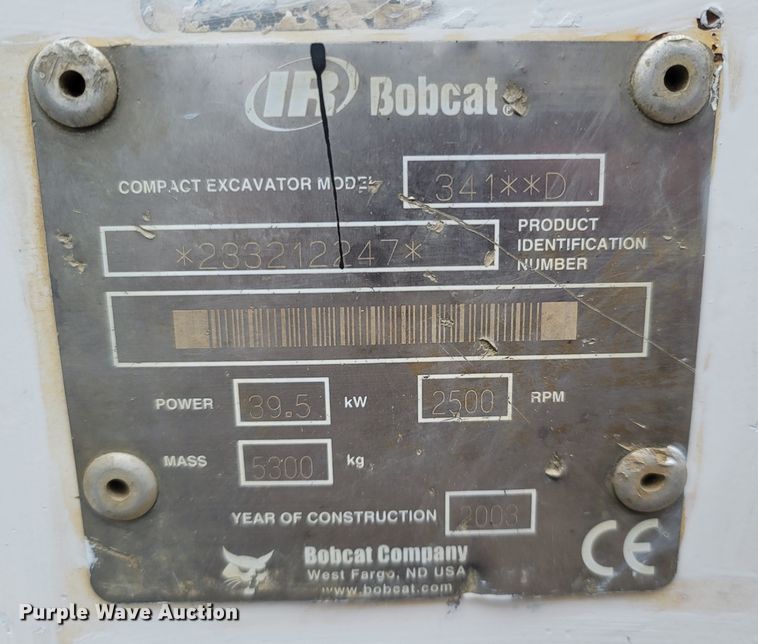 image for item MH9767 2003 Bobcat 341  mini excavator