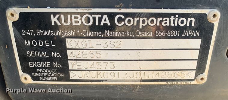 image for item MM9737 2014 Kubota KX91-3S2  mini excavator