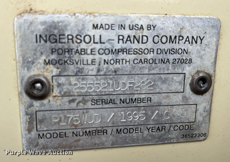 image for item MW9495 1995 Ingersoll Rand P175WJD  air compressor