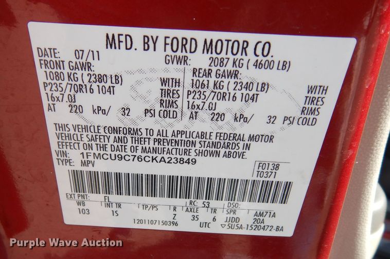 image for item DK7603 2012 Ford Escape  SUV