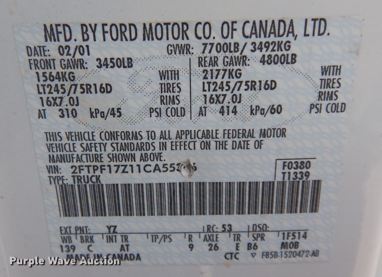 image for item DK7611 2001 Ford F150 XL  pickup truck