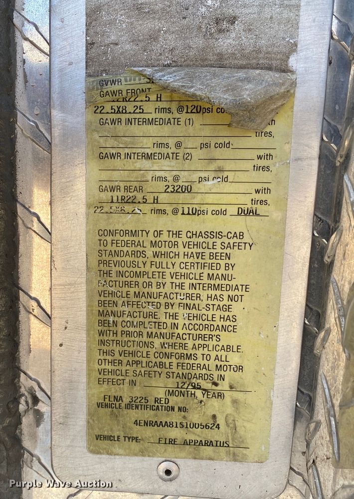 image for item DN8231 1995 Emergency One  pumper fire truck