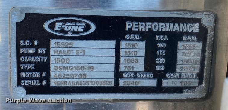 image for item DN8232 1995 Emergency One  pumper fire truck