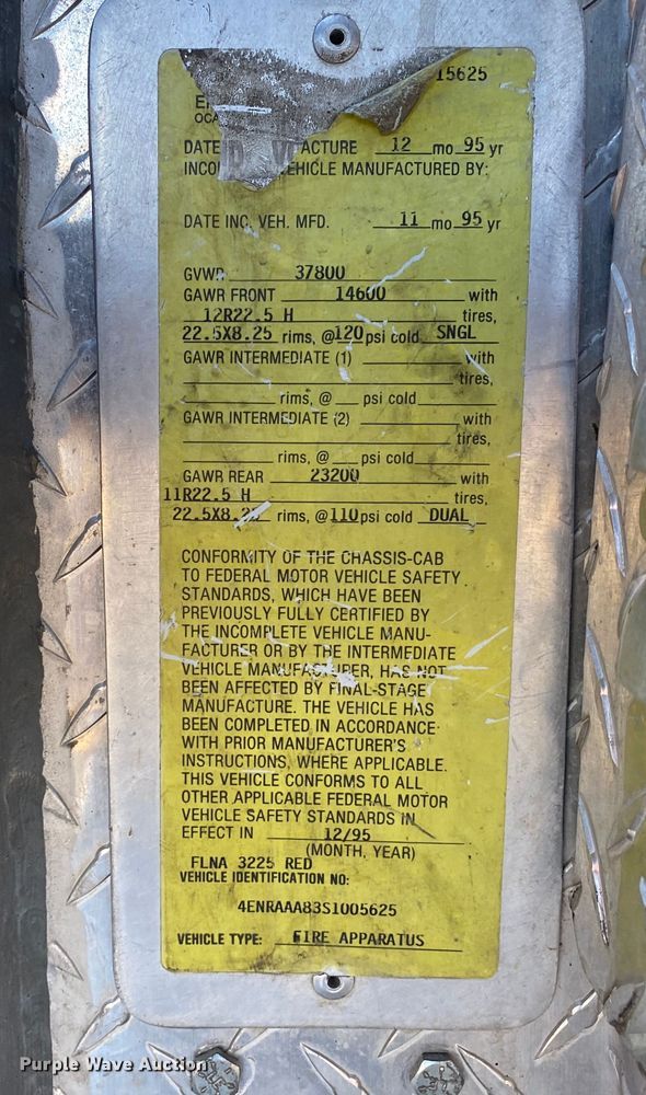 image for item DN8232 1995 Emergency One  pumper fire truck