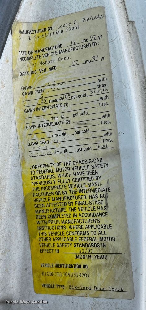 image for item DQ1976 1997 GMC C7500  dump truck