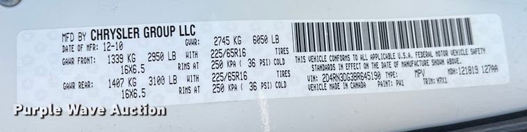 image for item DS2744 2011 Dodge Grand Caravan  handicap accessible van