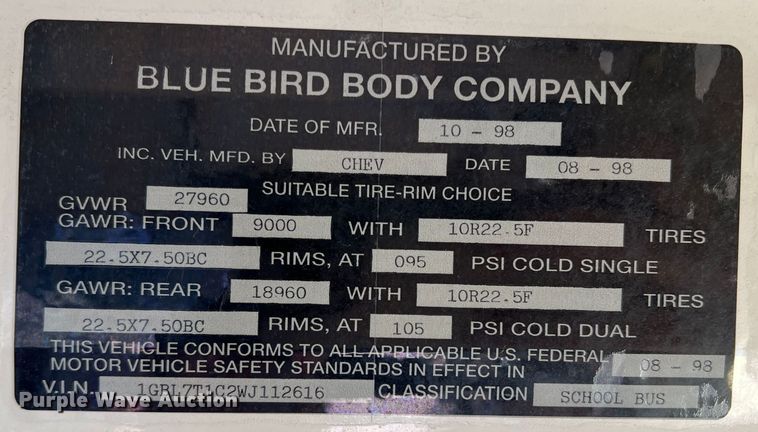 image for item DS2750 1999 Blue Bird  school bus