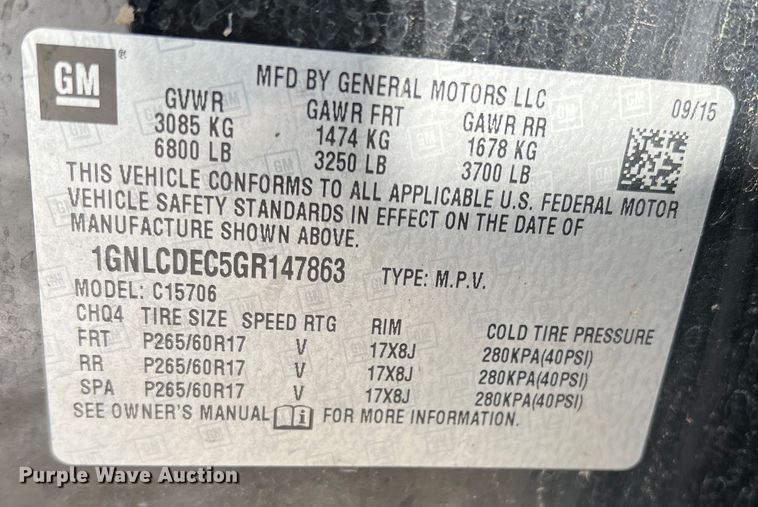 image for item DS2767 2016 Chevrolet Tahoe Police  SUV