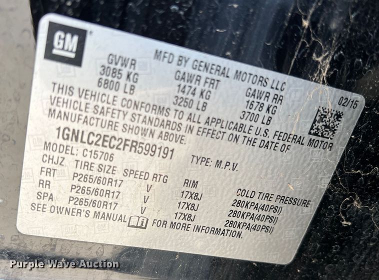 image for item DS2768 2015 Chevrolet Tahoe Police  SUV